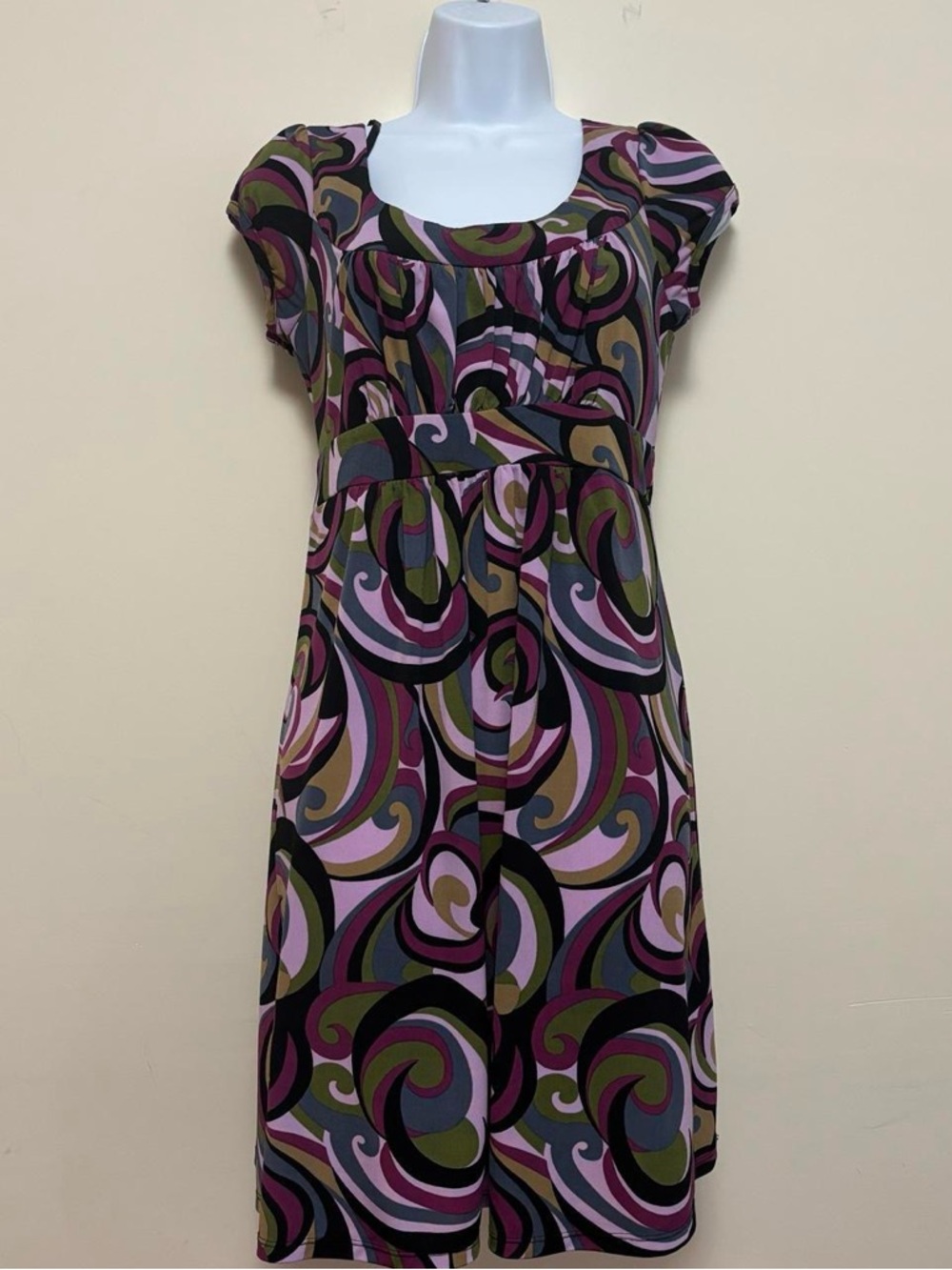 A. Byer Multicolor Swirl Midi Dress in Pink, Green & Black